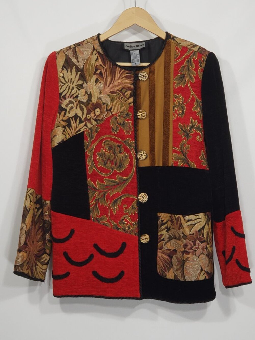 Indigo Moon  Tapestry Art Jacket  Women's Small  Patchwork Abstract Heavyweight
